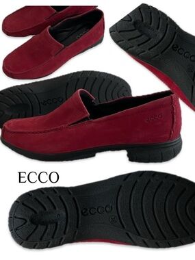 Ecco Burgundy Suede Slip On Loafers Fluidform Cushioned Shoes Size 38 NWOT